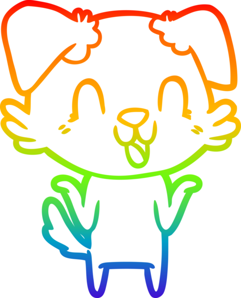 Gülen bir köpeğin çizdiği gökkuşağı gradyan çizgisi bir insan tarafından çizilmiş omuz silkiyor.