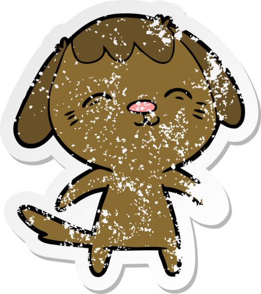 Bir insan tarafından çizilmiş mutlu çizgi film köpeğinin sıkıntılı çıkartması.