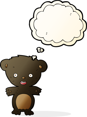 Bir insan tarafından çizilmiş düşünce baloncuklu kara ayı.