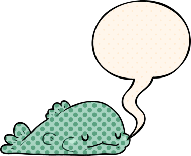 Bir insan tarafından çizilmiş çizgi roman tarzında konuşma baloncuğu olan şirin çizgi film balıkları.