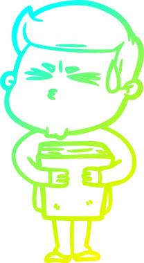 Bir insan tarafından çizilmiş terleyen bir çizgi film karakteri çizimi.