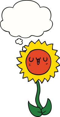 Bir insan tarafından çizilmiş düşünce baloncuklu karikatür çiçeği