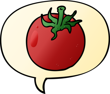 bir insan tarafından çizilmiş, konuşma baloncuklu taze domates.