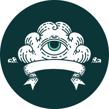 Bir insan tarafından çizilmiş her şeyi gören bir göz bulutu sancağına sahip dövme stili simgesi