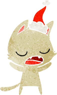 Konuşan kedi eli bir insanın çizdiği Noel Baba şapkasının eski çizgi filmini çizdi.