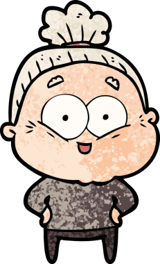 Bir insan tarafından çizilmiş mutlu yaşlı kadın çizgi filmi.