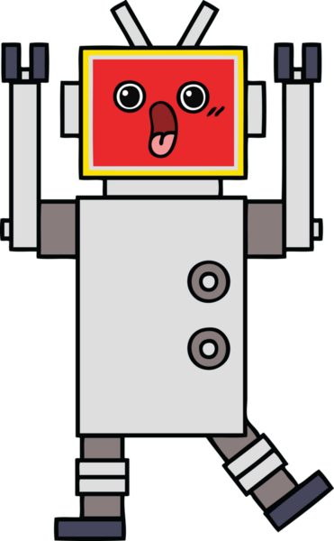 Bir insan tarafından çizilmiş sevimli bir robot karikatürü.