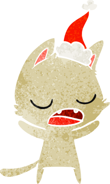 Konuşan kedi eli bir insanın çizdiği Noel Baba şapkasının eski çizgi filmini çizdi.