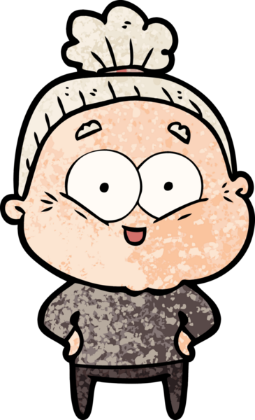 Bir insan tarafından çizilmiş mutlu yaşlı kadın çizgi filmi.