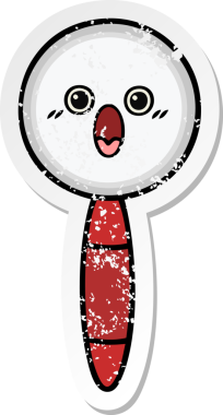 Bir insan tarafından çizilmiş sevimli bir çizgi film büyüteçinin sıkıntılı çıkartması.