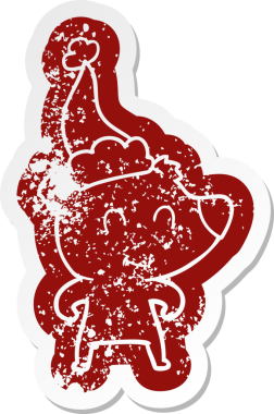 Dişi ayı çizgi filmi, bir insan tarafından çizilmiş Noel Baba şapkasının çıkartması.