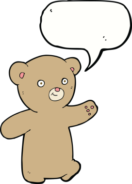 Bir insan tarafından çizilmiş konuşma balonlu oyuncak ayı.