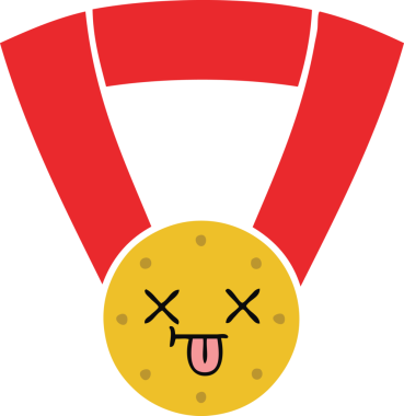 Bir insan tarafından çizilmiş altın madalyanın düz renkli retro karikatürü