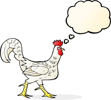 Bir insan tarafından çizilmiş düşünce balonlu horoz çizgi filmi.