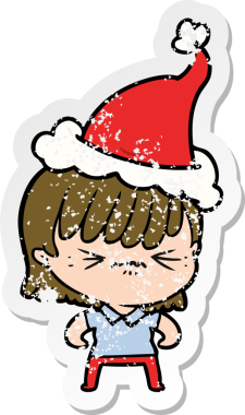 Bir insan tarafından çizilmiş Noel Baba şapkası takan bir kızın sıkıntılı el yazısı.