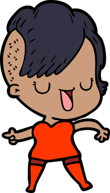 Bir insan tarafından çizilmiş hippi saç kesimli sevimli bir çizgi film kızı.