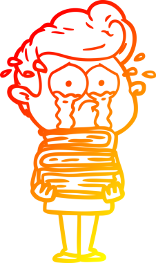 Bir insan tarafından çizilmiş kitap yığınıyla ağlayan bir çizgi film öğrencisinin sıcak gradyan çizimi