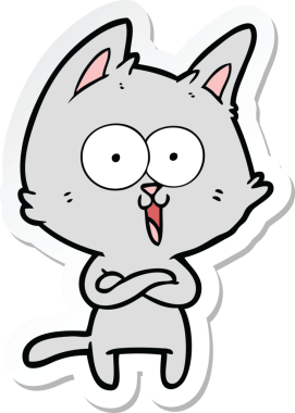 Bir insan tarafından çizilmiş komik bir çizgi film kedisinin çıkartması.