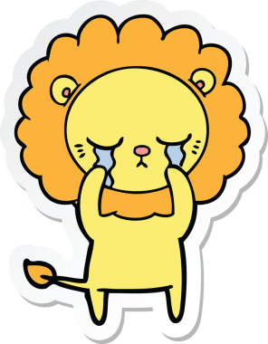 Bir insan tarafından çizilmiş ağlayan çizgi film aslanının çıkartması.