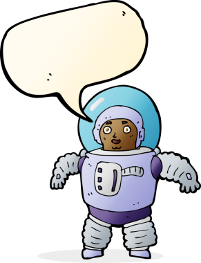 Bir insan tarafından çizilmiş konuşma balonu olan bir uzay adamı.