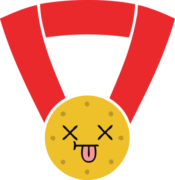 Bir insan tarafından çizilmiş altın madalyanın düz renkli retro karikatürü