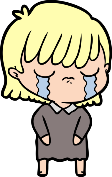 Bir insan tarafından çizilmiş ağlayan çizgi film kadını.