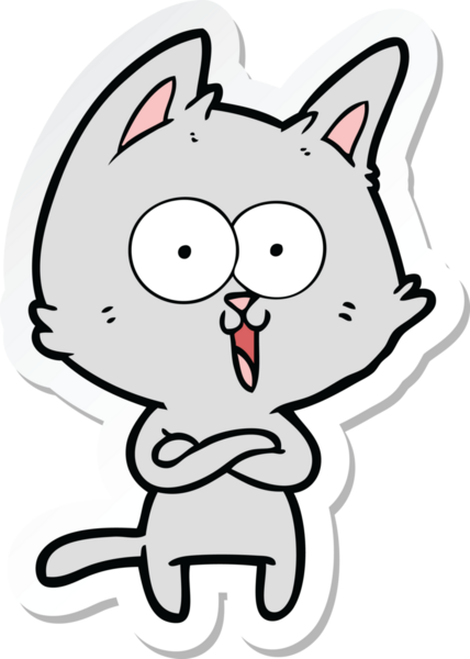 Bir insan tarafından çizilmiş komik bir çizgi film kedisinin çıkartması.