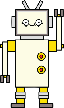Bir insan tarafından çizilmiş sevimli bir robot karikatürü.