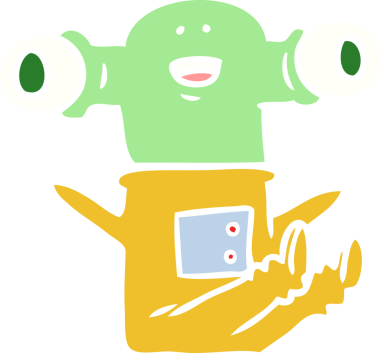 Bir insan tarafından çizilmiş düz renkli çizgi film uzaylısı.