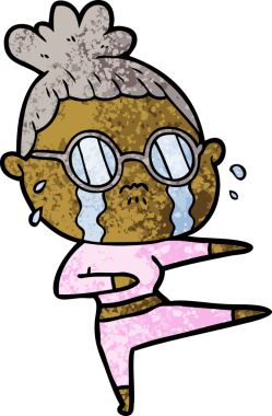 Bir insan tarafından çizilmiş gözlüklü, ağlayan bir kadın.