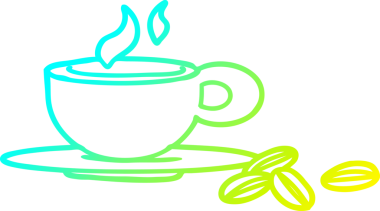 Bir insan tarafından çizilmiş güzel bir fincan kahvenin soğuk gradyan çizimi