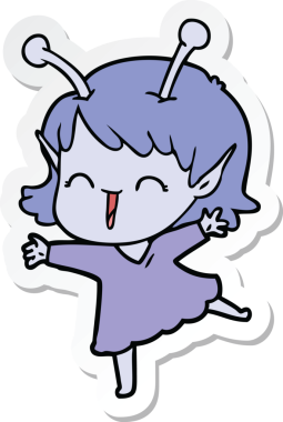 Bir insan tarafından çizilmiş uzaylı bir kızın çıkartması.