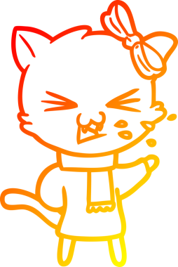 Bir insan tarafından çizilmiş çizgi film kedisinin sıcak çizgi çizimi