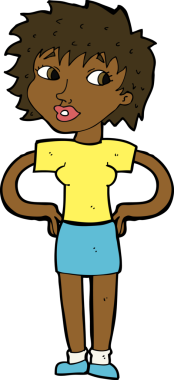 Bir insan tarafından çizilmiş kalçaları olan çizgi film kadını.