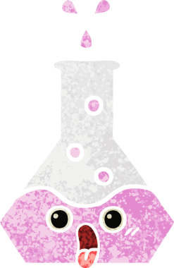 Bir insan tarafından çizilmiş bir deney şişesinin retro çizim tarzı karikatürü.