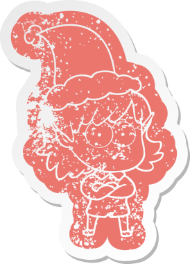 Bir insan tarafından çizilmiş Noel Baba şapkası takan elf bir kızın garip bir karikatürü.