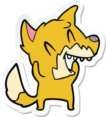 Bir insan tarafından çizilmiş gülen tilki çizgi filminin çıkartması.