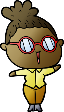 Bir insan tarafından çizilmiş gözlüklü bir karikatür kadın.