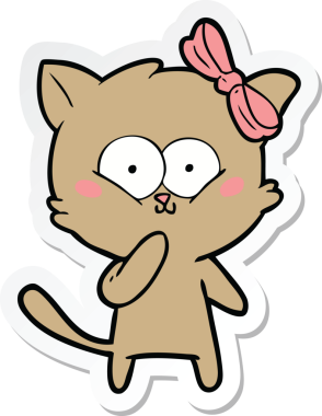 Bir insan tarafından çizilmiş çizgi film kedisinin çıkartması.