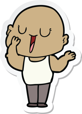 Bir insan tarafından çizilmiş mutlu, kel bir adamın çıkartması.