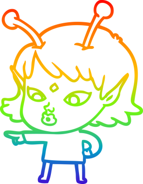 Gökkuşağı gradyan çizgisi bir insan tarafından çizilmiş güzel bir uzaylı kızın çizimi.