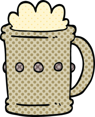 Bir insan tarafından çizilmiş çizgi roman tarzı bira tankardı.