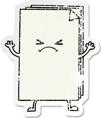 Bir insan tarafından çizilmiş garip bir el karikatür haç kağıt yığınının sıkıntılı çıkartması