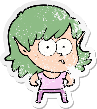 Bir insan tarafından çizilmiş karikatür elf kızının sıkıntılı çıkartması.