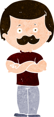 Bir insan tarafından çizilmiş erkek bıyıklı çizgi film adamı.