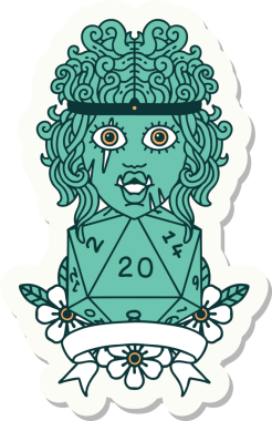 Bir insan tarafından çizilmiş doğal 20 zarlı yarı ork barbar bir karakterin çıkartması.