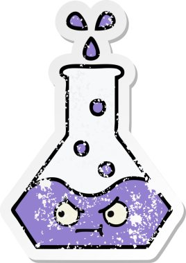 Bir insan tarafından çizilmiş sevimli bir bilim şişesinin sıkıntılı çıkartması.