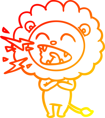 Bir insan tarafından çizilen kükreyen bir aslanın sıcak çizgi çizimi