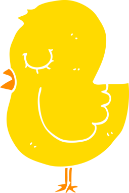 Bir insan tarafından çizilmiş düz renkli çizgi film kuşu