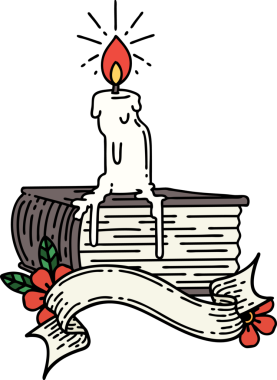 Dövme stili mumlu parşömen bir insan tarafından çizilmiş kitap üzerinde eriyor.